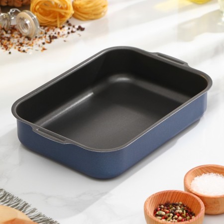 The baking sheet is rectangular, 19 × 25 cm, with a lid, anti -stick coating, blue color-3