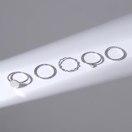 Ring set 5 pieces "perfect fingers" glow, white color in silver-2