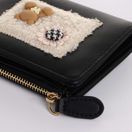 Women's wallet on the button, black color-3
