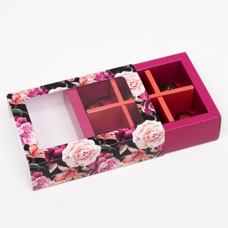 Box for sweets 6 pcs, "dark roses", 13.7 x 9.85 x 3.86 cm-1