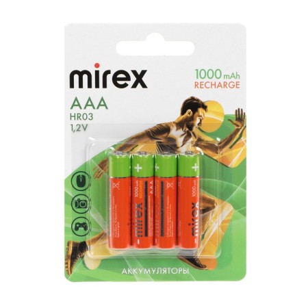 Battery Mirex, Ni-Mh, AAA, HR03-4BL, 1.2V, 1000 mAh, blister, 4 pcs.