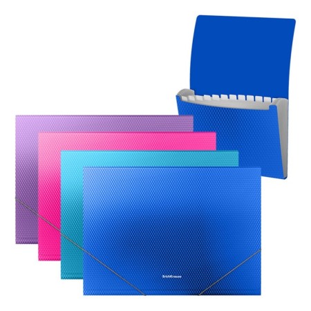 Folder-carte, 12 departments, 700 μm, Erichkrause "Diagonal Vivid", elastic band, embossing, mix