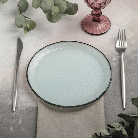 Black dining plate Magistro "marble", d = 20 cm, white color-1