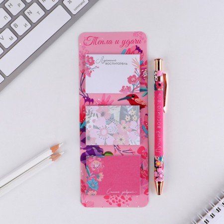 Gift set “With love teacher!”: A5 diary, 80 sheets, stickers and ballpoint pen, blue pasta-8
