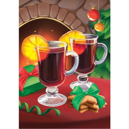 New Year's diamond mosaic with partial filling "New Year. Tea by the fireplace ", 15 x 21 cm-1