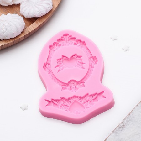 Mold "Hearts, frame, stucco molding", silicone, 12.5 × 8.2 × 1.1 cm, Mix color-3
