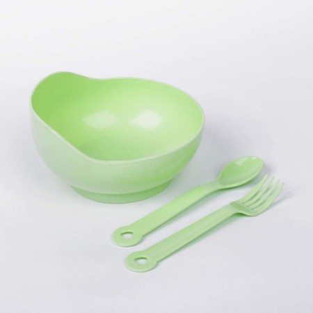 A set of children's dishes, 3 objects: a bowl 250 ml, a spoon, fork, from 5 months., Mix colors-5