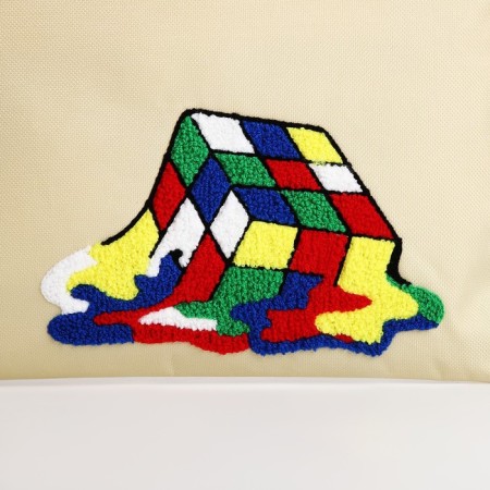 Textile choper with embroidery "Cube", 40x35 cm, beige color-7