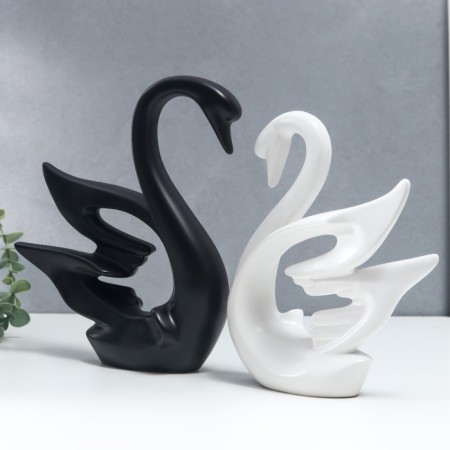 Souvenir Ceramics "Swans White and Black" set 2 pcs 21x18 24x21 cm-4
