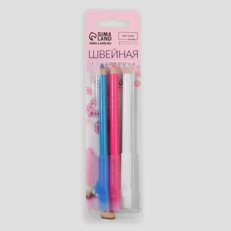 Pencil for fabric with a brush, 3 pcs, white, pink, blue color-5