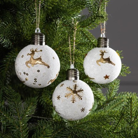 A set of Christmas tree balls "Golden Patterns" 3 pcs., Batteries, 1 LED, glow warm white-1