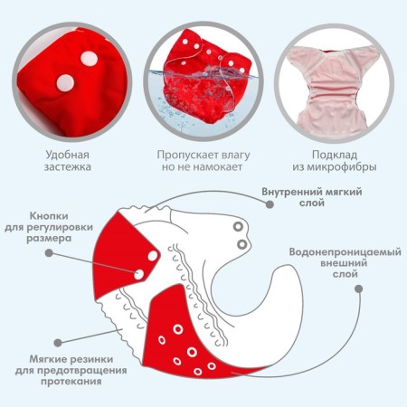 Reusable diaper "I love mom", the color is red-2