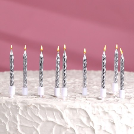 Set of candles in the cake "Spiral", 200pc, 5 cm, silver metallic-3