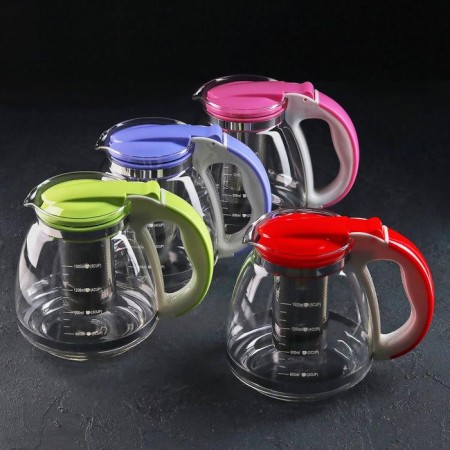 Glass teapot, 1.5 l, with metal sieve, color mix-2