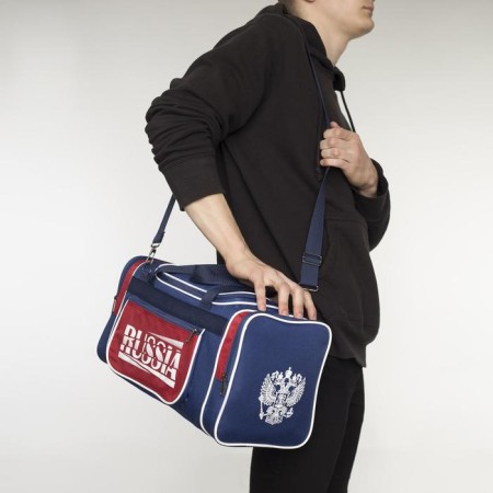 Sports bag with lightning, 3 departments, external pocket, long belt, blue/red color-5