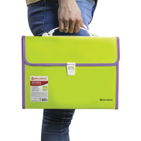 Plastic portfolio BRAUBERG Joy, A4 (330 x 245 x 35 mm), 13 departments, with edging, index labels, light green-7