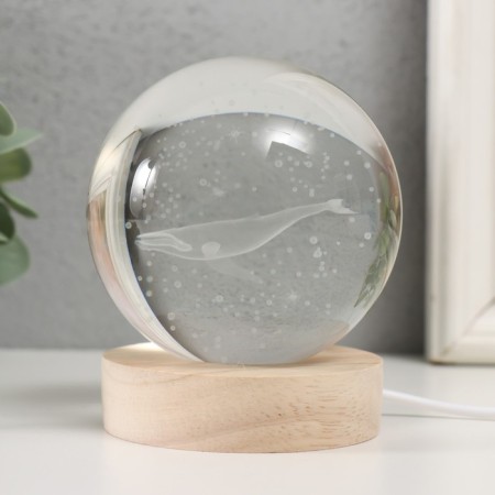Souvenir glass backlight "Kit" d = 8 cm stand wood, usb 8x8x9.5 cm-3