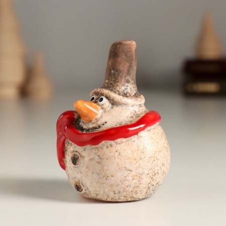Souvenir Ceramics "A Puffy Snowman in the cylinder and red scarf" 4.5x4.5x6.9 cm-3