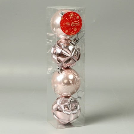 Set of balls plastic D-5.5 cm, 4 pcs "New Year's Fun" rhombus flower geometry, pink-1