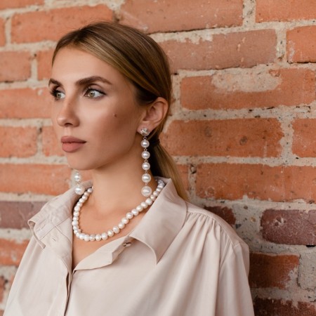 Beads "River Pearls" transverse oval, white color, 45cm-2