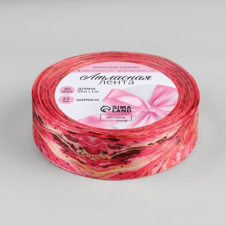 Satin ribbon "marble", 25 mm × 18 ± 1 m, pink color-1