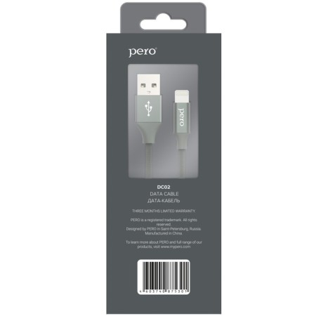 PERO DC -02, Lightning cable - USB, 2.4 A, 1 m, fabric braid, gray-4