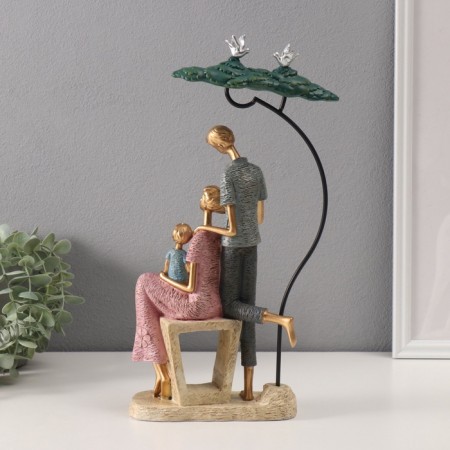Polystone souvenir "Family with a child under a tree" pink-blue 6.5x20x35 cm-2