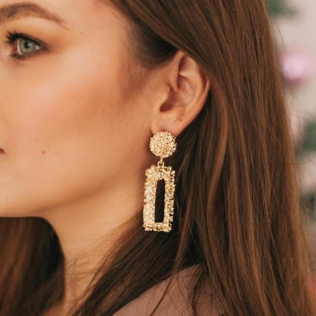 Earrings Metal "Caribbean" rectangular, color gold-1