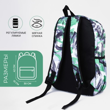 School backpack from textiles on a zipper, 3 pockets, green/gray color-1