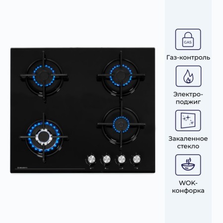 Hon surface Delvento V60N41S111, gas, 4 burners, black