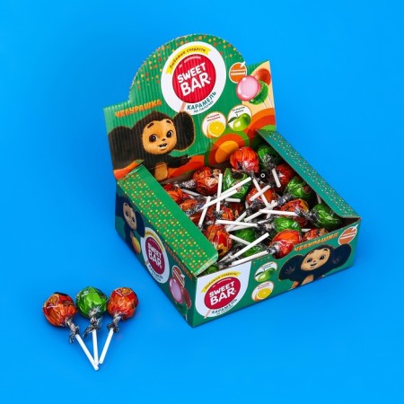 Caramel with chewing elastic "Cheburashka Sweet Bar", on a stick, 15 g