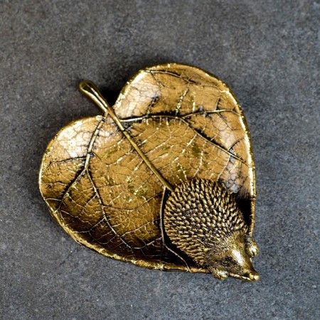 Candy Candy "Hedgehog on a leaf" Gold, 9x10x10cm-1