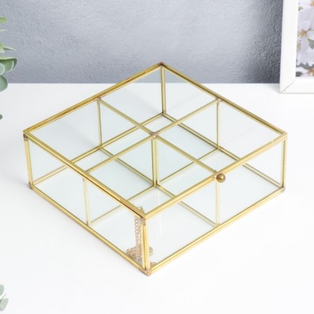 Casket glass with a metal frame with divisions "Square with faces" 7x16x16 cm