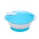 A set of children's dishes, 3 objects: a plate on a suction cup, cover, spoon, blue color