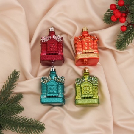 Decoration Christmas tree "Fairytale House" (set 4 pcs) 8x4.5 cm, mix