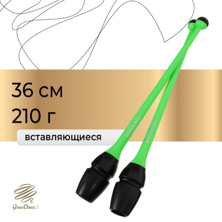 Bulas for rhythmic gymnastics inserted Grace Dance, 36 cm, green/black color
