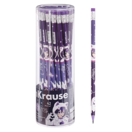 Chernographic pencil with Erichkrause "Space Anime", NV, Grifel D = 2.2 mm, plastic, trihedral in a tube