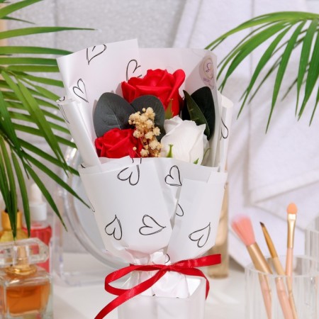 A premium bouquet of red-white soap roses, 3 pcs-3