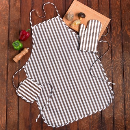 Kitchen set "Dolyana": a selection of 17x17 cm, mittens 26x16 cm, apron 60x80 cm, coffee color, 100% p/e