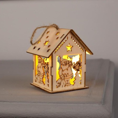 Christmas tree toy "House with Santa Claus and Christmas tree", from batteries, glow warm white-2