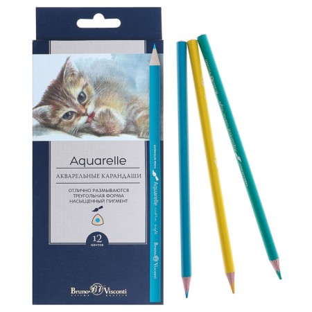 Pencils of watercolor 12 colors BrunovisConti Aquarelle, three -sided-4