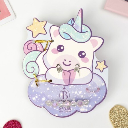 Set of children's 4 items: clips, ring, bracelet, glitter "unicorn", color-7