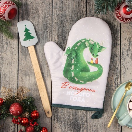 Set of gift shade "In anticipation of NG": mittens-output, silicone blade