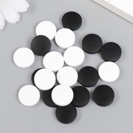 Beads for creativity wood "flat circle" set of 20 pcs white, black 0.4x1.5x1.5 cm