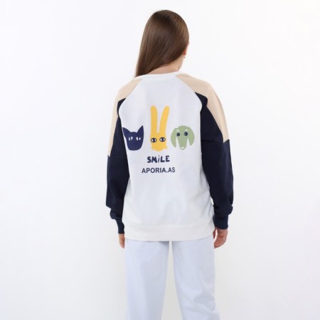 Sweatshirt for girls, white-blue color, height 122-128 cm-3