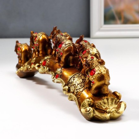 Polystone souvenir "Seven elephants on a tusk with patterns and rhinestones" 9x28x5.5 cm-4