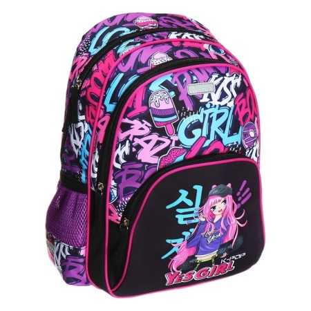 School backpack 38 x 27 x 17, ergonomic back, Devente Attomex Basic, Yes Girl, purple 7033439-1
