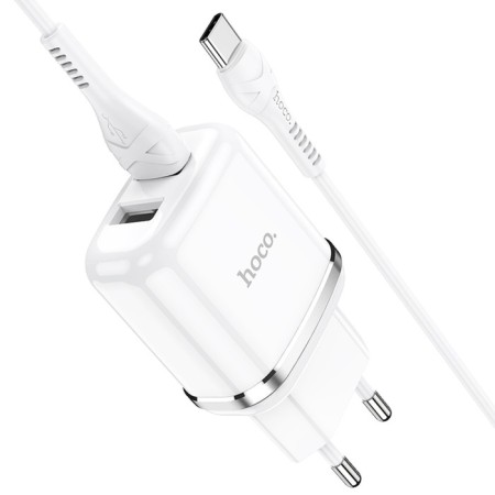 Nice charger Hoco N4, 2 USB - 2.4 A, Type -C 1 m cable, white-3