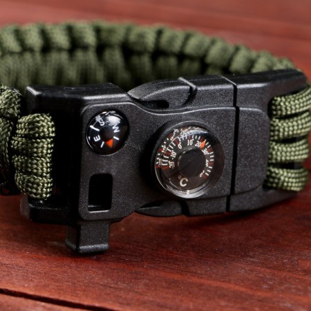 Bracelet paracord is dark green for survival, with a compass 24*2 cm, 3 m-3