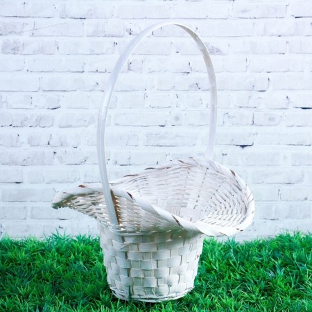 Wicker basket, bamboo, white-1